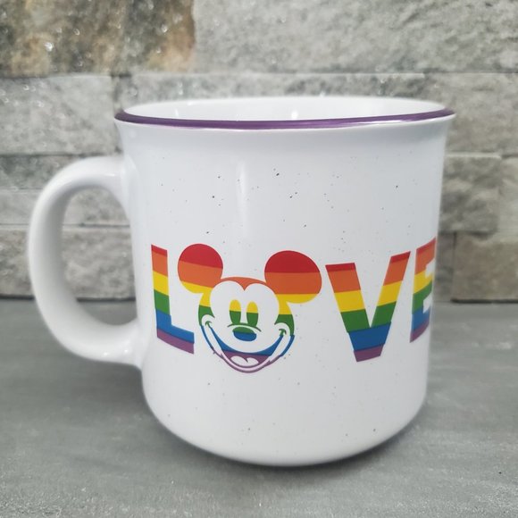 DISNEY Mickey Mouse Rainbow Love Mug Large Camper Style Mug Pride Be Kind Happy - Picture 1 of 5
